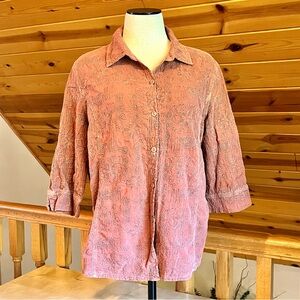 Focus Casual Life Women's Rust Embroidered Button-Up 3/4 Sleeve Shirt Size L